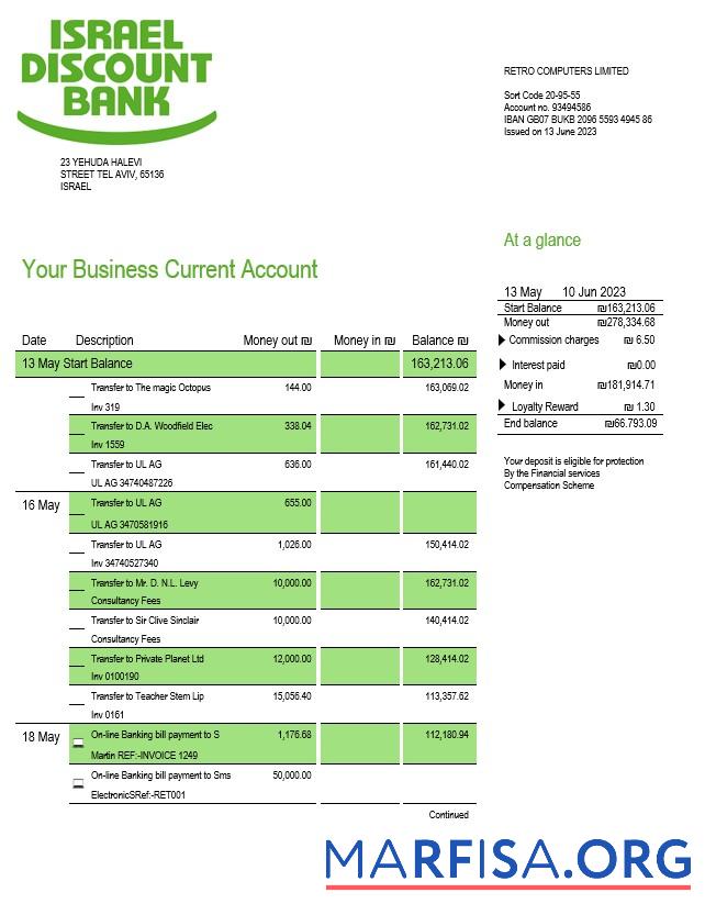 Blank Israel Discount Bank firm statement Word and PDF template